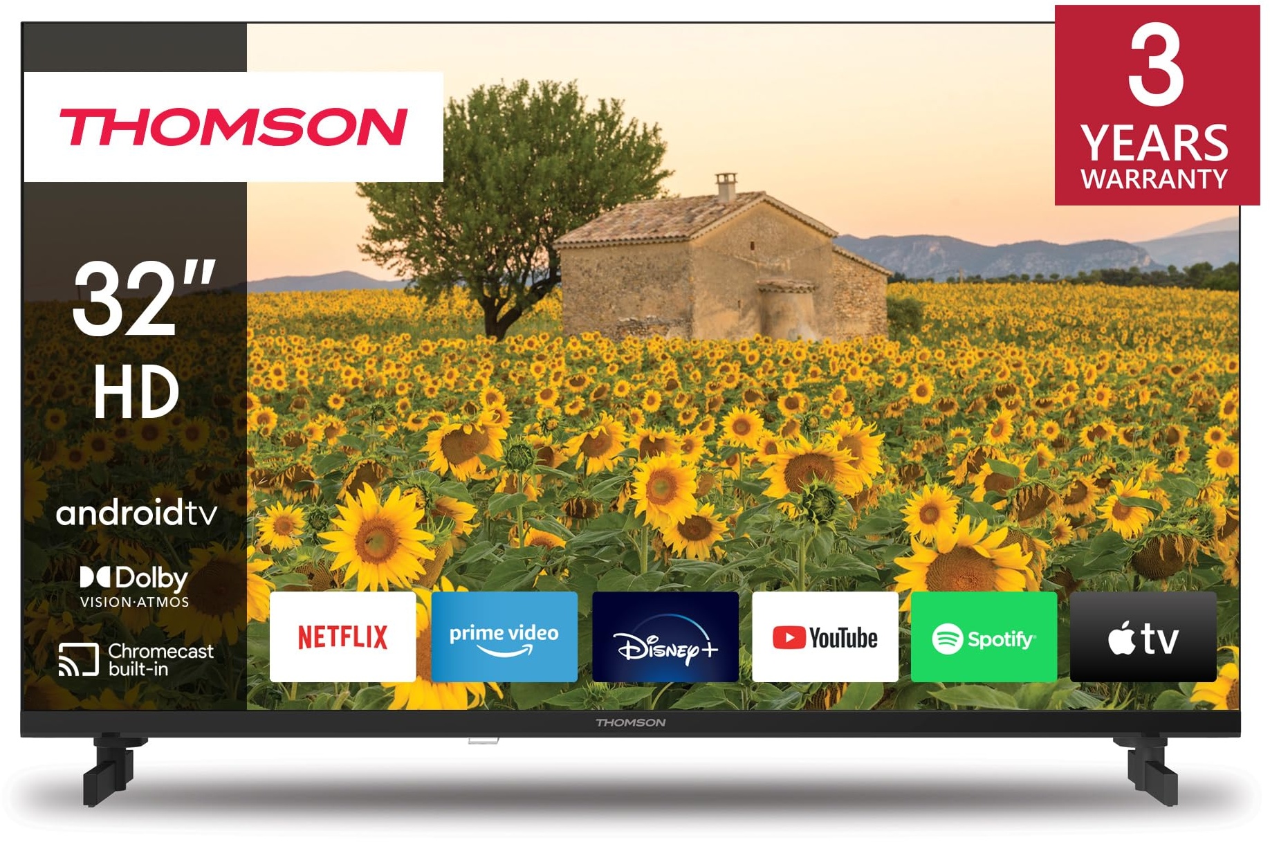 Thomson 32 Zoll (80 cm) HD Fernseher Smart Android TV (WLAN, Triple Tuner DVB-C/S2/T2, Netflix, YouTube, Prime Video, Disney+) - 32HA2S13-2023