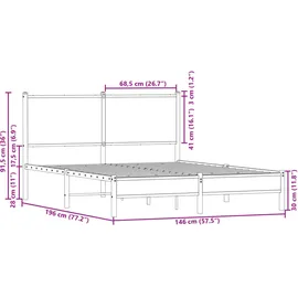 vidaXL Metallbett ohne Matratze Sonoma-Eiche 140x190 cm