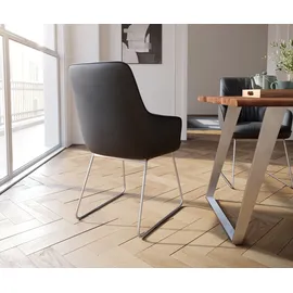 DeLife Esszimmerstuhl Zelia-Flex mit Armlehnen Echt-Leder Schwarz Kufengestell Edelstahl Taschenfederkern, Esszimmerstühle