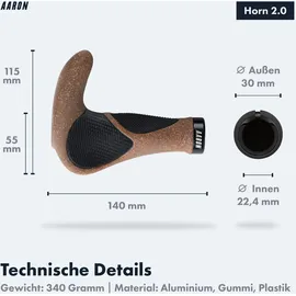 Aaron Fahrradgriffe Horn ergonomisch mit Gel-Dämpfung Kork/braun
