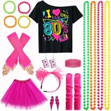 Panngu 90er Jahre Outfit damen Kostüm Set mit Accessoires für Faschingskostüme & Mottopartys - XL - XL
