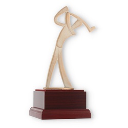 Pokal Zamakfigur Modern Golfer gold-weiß auf mahagonifarbenen Holzsockel 23,4cm