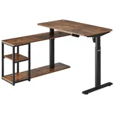 Ergo Office ER-450 Höhenverstellbarer Elektrischer Schreibtisch, Eckschreibtisch mit Regal, L Form, Verstellbare Höhe von 73 bis 121 cm, Bürotisch, Schwarz/Rustikales Braun