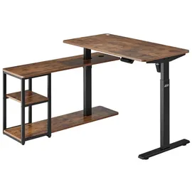 Ergo Office ER-450 Höhenverstellbarer Elektrischer Schreibtisch, Eckschreibtisch mit Regal, L Form, Verstellbare Höhe von 73 bis 121 cm, Bürotisch, Schwarz/Rustikales Braun