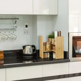 Relaxdays Tischregal Bambus, Verstellbarer Organizer, für Schreibtisch, Küche & Bad, Aufsatzregal, klein, H: 40cm, Natur, 1 Stück