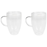 Schäfer 2er Set Doppelwandiges Thermoglas mit Henkel Teetassen Doppelwand Glas Kaffeetassen transparent 350 ml