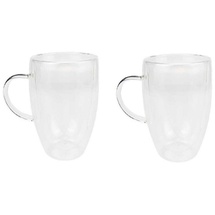 Schäfer 2er Set Doppelwandiges Thermoglas mit Henkel Teetassen Doppelwand Glas Kaffeetassen transparent 350 ml