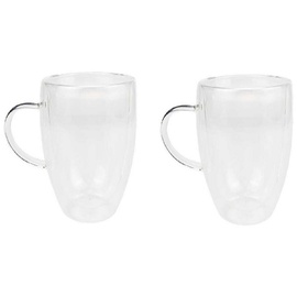 Schäfer 2er Set Doppelwandiges Thermoglas mit Henkel Teetassen Doppelwand Glas Kaffeetassen transparent 350 ml