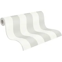 A.S. Création Livingwalls Vliestapete 10,05 m x 0,53 m mit Blockstreifen - Grau, Weiß - Streifentapete Made in Germany - 381012