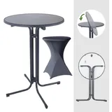 Baumarktplus Set Stehtisch klappbar Ø 80 cm & Husse Tischdecke bügelfrei für Gastrotisch Partytisch Bistrotisch Indoor & Outdoor