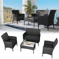 TATIVALO 4-teilig Gartenmöbel Set, PE-Polyrattan Lounge Möbel mit 2-Sitzer Sofa, 2 Sesseln & Glastisch, Wetterfest & Pflegeleicht, Sitzgruppe für Balkon, Terrasse, Poolbereich, Anthrazit