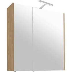 Spiegelschrank mit LED-Beleuchtung, 700 mm Breite (Ausführung: Spiegelschrank mit Beleuchtung 2 Türen 700x750x188mm Hanf Ulme)