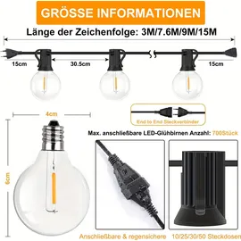 GLUROO 30M LED Lichterkette G40 Außen Wasserdicht IP45 Girlanden Kunststoffbirnen Kugel Lichterketten mit 1W 50+2 Glühbirnen für Hinterhof,