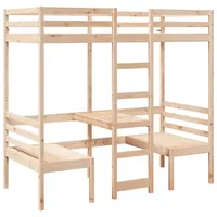 vidaXL Hochbett mit Schreibtisch & Stühlen 75x190 cm Massivholz Kiefer