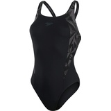 Speedo Hyperboom Splice Muscleback Badeanzug für Damen, Schwarz/Grau, 32 (DE 36)