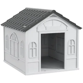 PawHut Hundehütte, Hundehaus mit Satteldach, wetterfest Kleintierhaus für mittelgroße Hunde unter 20 kg, Hundehütte Outdoor, 65 x 75,7 x 63 cm, Grau