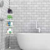 Teleskop Duschregal,Regal Badezimmer,Duschregal Teleskop ohne Bohren,Höhenverstellbar,Teleskopregal Bad mit 4 Plastikkörbe,Shampoo Halterung für Dusche,Dusche für Duschecke. (weiß)