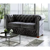 S-Style Möbel Chesterfield-Sofa Leeds 2-Sitzer aus Samt-Stoff mit Holzfüßen, mit Wellenfederung schwarz