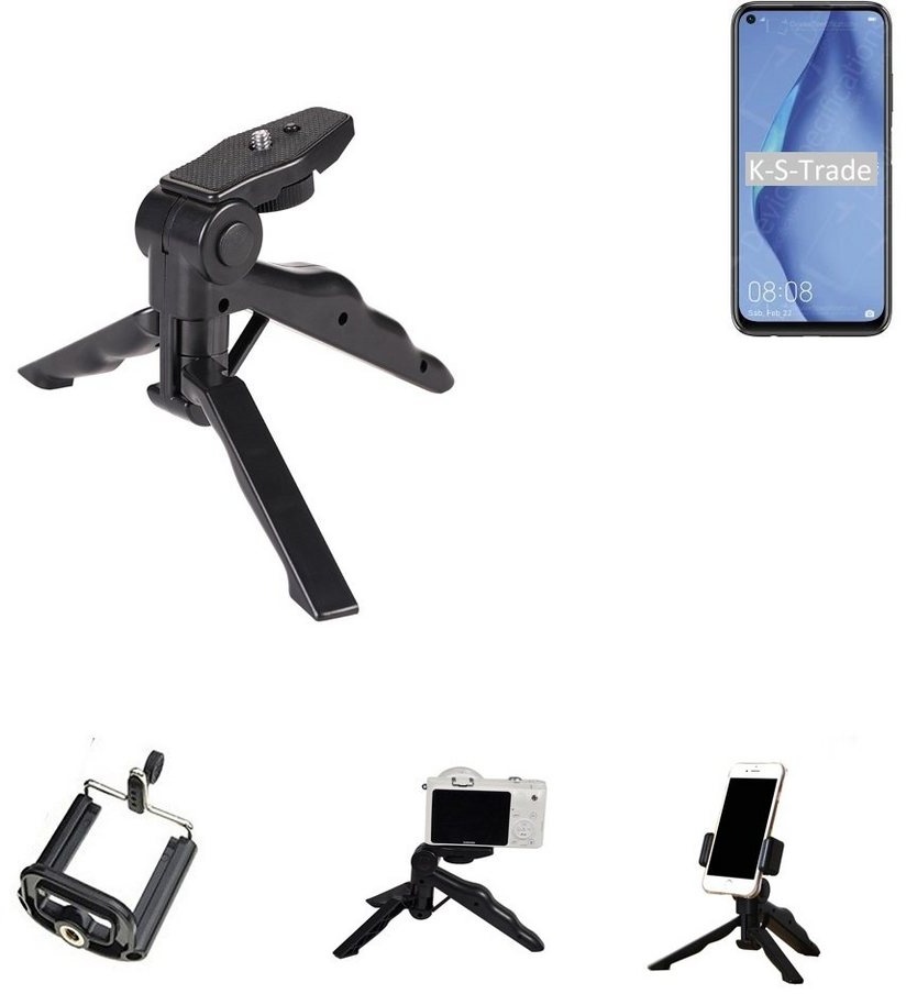 K-S-Trade für Huawei P40 Lite Smartphone-Halterung, (Stativ Tisch-Ständer Dreibein Handy-Stativ Ständer Mini-Stativ) schwarz