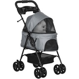 PawHut Hundewagen mit Becherhalter grau 67L x 45B x 96H cm