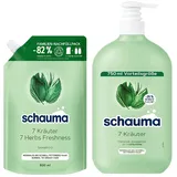 Schauma Shampoo 7 Kräuter Nachfüllpack (1x 800 ml) Frische-Shampoo für normales bis schnell fettendes Haar & Shampoo (1x 750 ml) verleiht der Haarstruktur eine leichte Frische