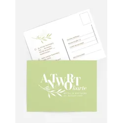 Antwortkarten Hochzeit selbst gestalten mit Spruch und Fotos im Onlinedesigner bei Meine-Kartenmanufaktur.de