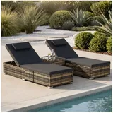 Tectake tectake® Rattan-Doppelliege, wetterfest und UV-beständig, Tisch mit Sicherheitsglasplatte, Belastbarkeit je 200 kg