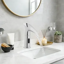 ELLE Sensor Wasserfall Wasserhahn berührungslose Armatur Silber für Bad Küche,