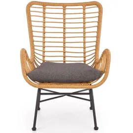 konsimo® Gartensessel ABLA Polyrattan 69 x 93 x 58 cm Braun/Grau mit Kissen