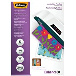 Fellowes Laminierfolien mit selbstklebender Rückseite A4 transparent, 21.6x30.3 cm