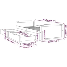 vidaXL Massivholzbett 90 x 200 cm Honigbraun