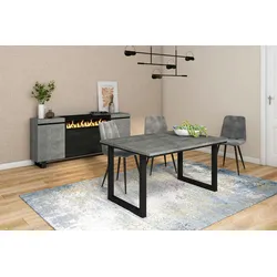 SKRAUT HOME Esstisch, Küche, Esszimmer, 140x90x75cm, Für 6 Personen, Holzbeine, Industriestil, Zementgrau - 129_18