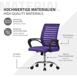 ML-Design Bürostuhl ergonomisch, Lila, Höhenverstellbarer Schreibtischstuhl mit Armlehnen, Computerstuhl mit atmungsaktiver Netzbespannung,