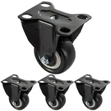 Bockrolle,4 Stück Schwarz Möbelrollen Klein Plattenrollen,38mm Rollen für Möbel,Tragkraft Max. 70 KG pro Rollen | Kugellager | Polyurethan | Geräuschlose Räder,16 Schrauben (2"/50mm,4xBockrolle)