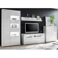 furn.design Wohnwand Nobile, (Schrankwand in weiß Hochglanz, 4-teilig, Breite 360 bis 380 cm), viel Stauraum und Soft-Close-Funktion weiß