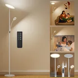 Amdelne 35W Stehlampe LED Wohnzimmer, 3000K-6000K Dimmbar Deckenfluter Stehleuchte Grau mit Flexible Leselampe, 4200LM Standleuchte Modern mit Fernbedienung & Touch-Steuerung für Schlafzimmer Büro