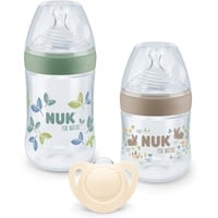 NUK for Nature Start Set | 2 Flaschen mit Temperature Control Anzeige (1x 150ml Gr. S, 1x 260ml M) | 1 Schnuller (0-6 Monate), mehrfarbig, 3, 3.0 gramm