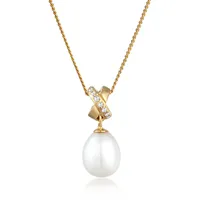 Elli PREMIUM Süßwasserzuchtperle Zirkonia 585 Gelbgold Ketten Damen