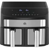 Homcom Heißluftfritteuse 8L Fritteuse mit Doppelkammer, Airfryer mit 10 Programmen, 2400 W Luftfritteuse mit Touchscreen, Rezeptur, ohne Öl, Schwarz - Schwarz