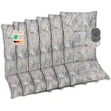 GO-DE Textil Bequeme und attraktive Polsterauflagen für Hochlehner-Gartenstühle (6er-Set, Blattmotiv groß Natur, Hochlehner)