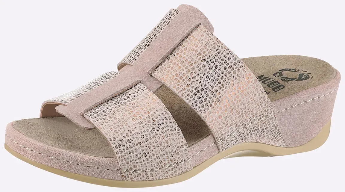 Pantolette MUBB, Damen, Gr. 40, rosé, bedruckt, Glattleder, Leder, Veloursleder, Basic, Schuhe Pantolette