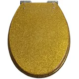 Giural WC Sitz Mit Absenkautomatik, 36 * 42Cm Toilettensitz Aus Kunstharz Glitzer Toilettendeckel, Klodeckel Mit Absenkautomatik Einfache Montage Deckel Klobrille, 36X42cm,Gold
