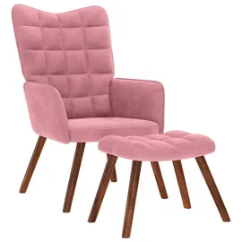 vidaXL Relaxsessel mit Hocker Rosa Samt 75 x 90 x 80 cm Rosa
