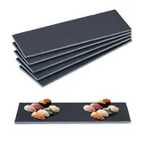Relaxdays Schieferplatte 6er Set, 30 x 10 cm, Servieren von Käse & Desserts, Servierplatte zum Beschriften, anthrazit