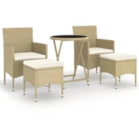 vidaXL 5-tlg Garten-Bistro-Set Poly Rattan und Hartglas Beige