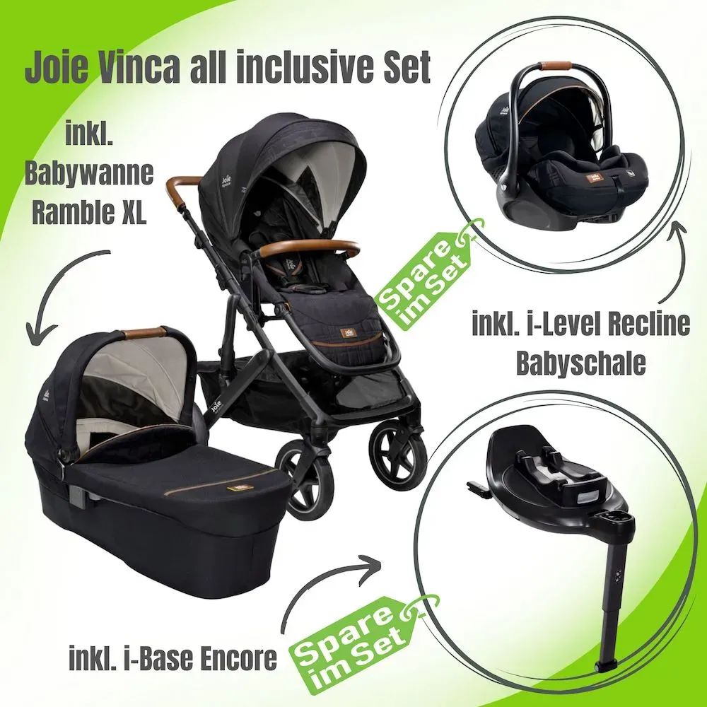 Joie Signature Vinca all inclusive Kinderwagen mit Babywanne, Babyschale und Isofix Station, Farbe: Oyster