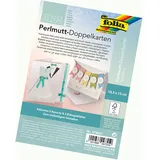 Folia 179501 Perlmutt Doppelkarten, ca. 10,5 x 15 cm, 250 g/qm, 5er Set, perlweiß - ideal für Einladungen, Glückwunsch- oder Grußkarten