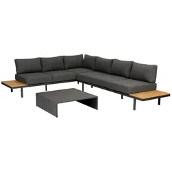 Gartenecksofa Bari mit Kissen und Couchtisch, Dunkelgrau