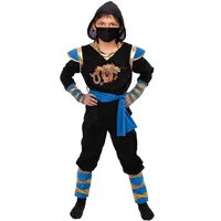 Magicoo goldener Drache Ninja Kostüm Kinder Jungen blau schwarz gold Gr 104 bis 146 - Fasching Kinder Ninja Kostüm für Kind (128-134)