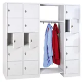 Schrank & Stuhl Offene Schließfachgarderobe mit 15 Abteilen, Kleiderstangenelement und Drehriegelvorrichtungen, 190x181,5x45, Grau